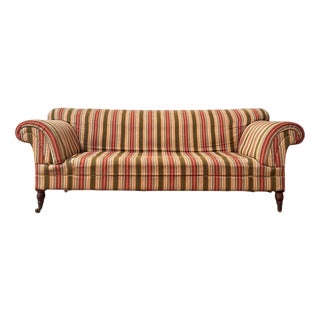 English Country House Deep Striped Scrolling Sofa For Sale