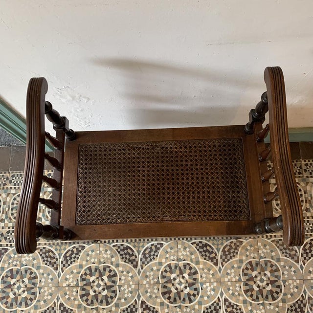 Brown Antique Bench in Wood & Cane, 1890s For Sale - Image 8 of 16