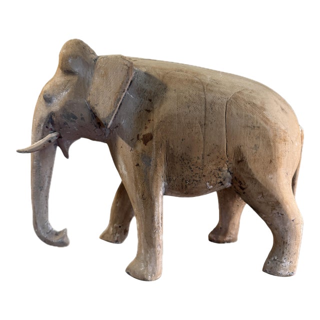 Hand Carved Antique Wooden Elephant Sculpture For Sale