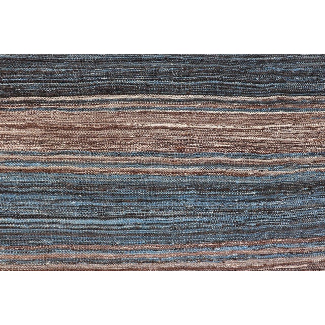 2010s Brown and Blue Flat-Weave Hand Woven Kilim by Keivan Woven Arts, 9x12'4 For Sale - Image 5 of 13
