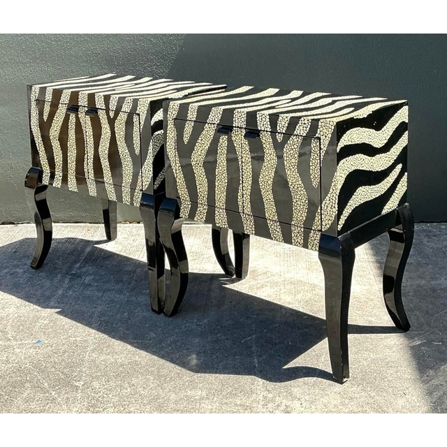 Black Vintage Zebra Stripe Tessellated Nightstands - A Pair For Sale - Image 8 of 12