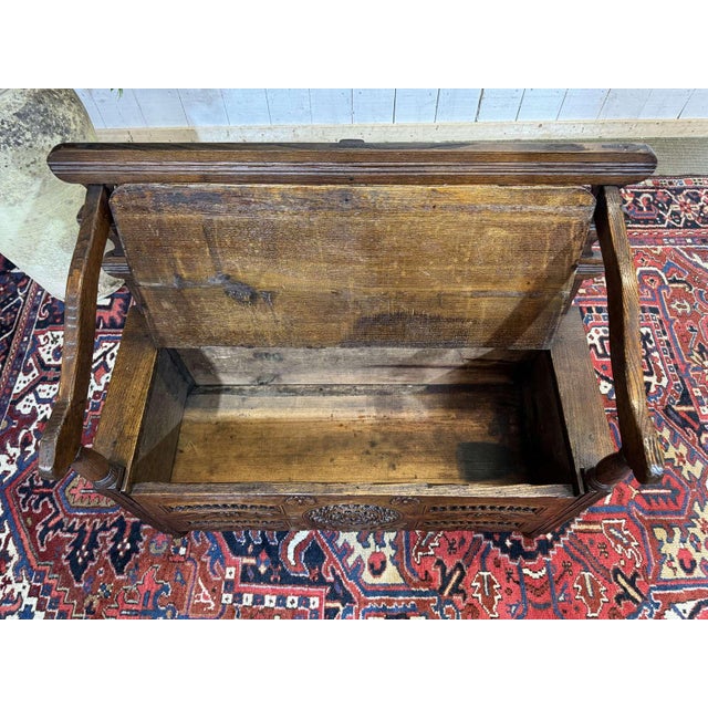 Brown 19th Century Breton Chestnut Storage Bench For Sale - Image 8 of 17