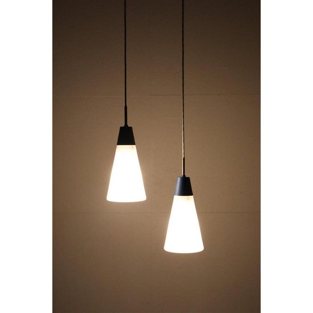 Lyfa Danish Glass Hanging Lamps from Lyfa, 1960s, Set of 2 For Sale - Image 4 of 11