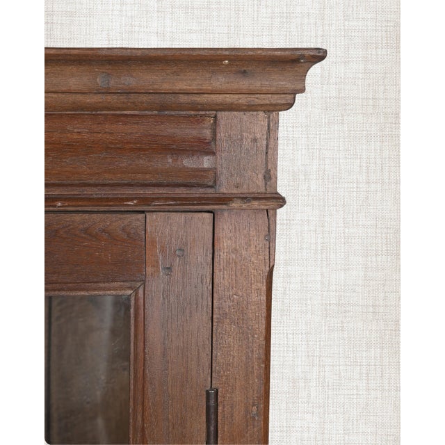 Antique Indian Glass Armoire With Drawers | Rustic Display Cabinet | Vintage Teak Wood Cabinet | Wabi Sabi Decor For Sale - Image 6 of 8