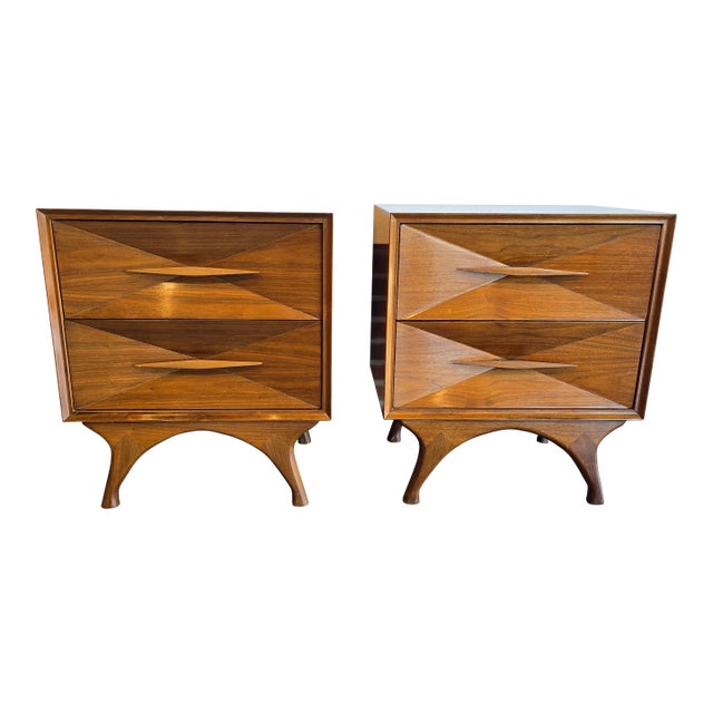 1960s Pair of Merton Gershun Iconic Walnut Nightstands, Attributed For Sale