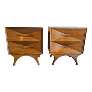 1960s Pair of Merton Gershun Iconic Walnut Nightstands, Attributed