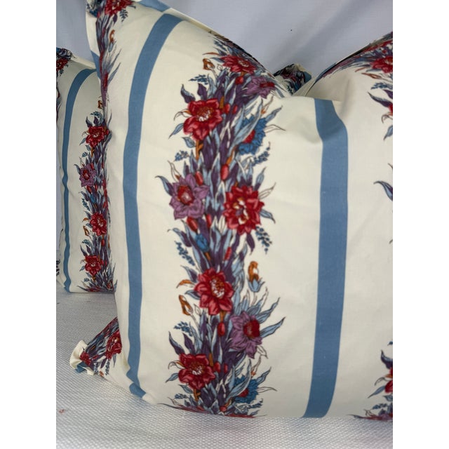 Custom pair of 22" pillows covered in Brunschwig & Fils "Mistral Stripe fabrics. These pillows have a 1/2" flange cut on...