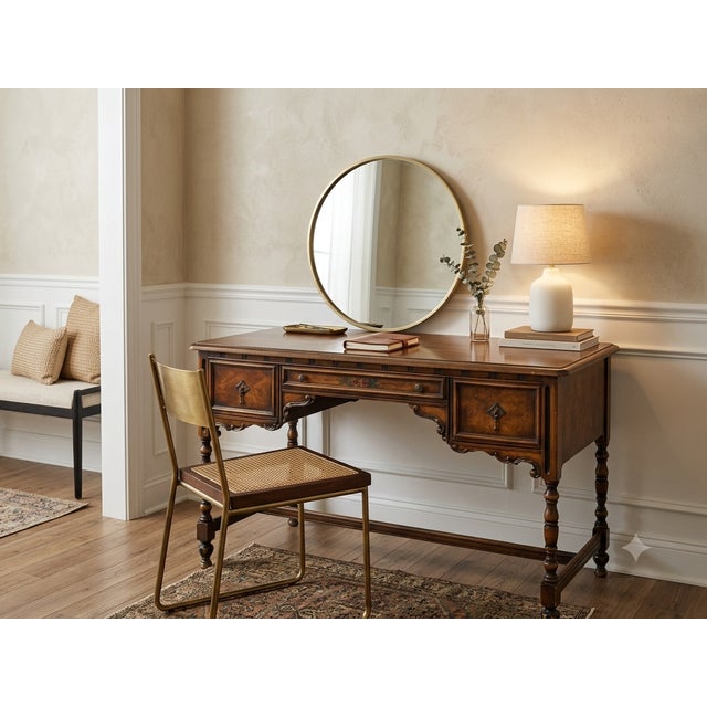 Vintage Western Revival Drawers Turned Decorative Legs Desk For Sale In San Francisco - Image 6 of 16