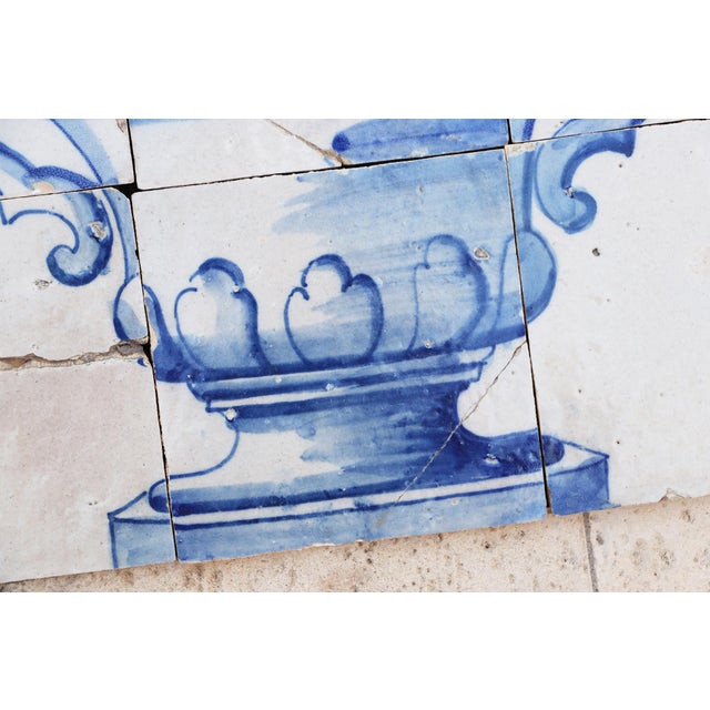 Tile Mural Panel Depicting a Baroque Jardinière With Flowers, Portuguese, 18th Century For Sale - Image 10 of 12