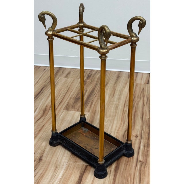 Mid 20th Century Vintage Chapman Swan Head Brass and Iron Umbrella Stand For Sale - Image 5 of 10