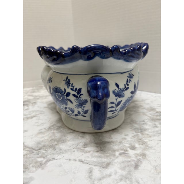 2010s Large Blue and White Floral Plant Vessel For Sale - Image 5 of 8