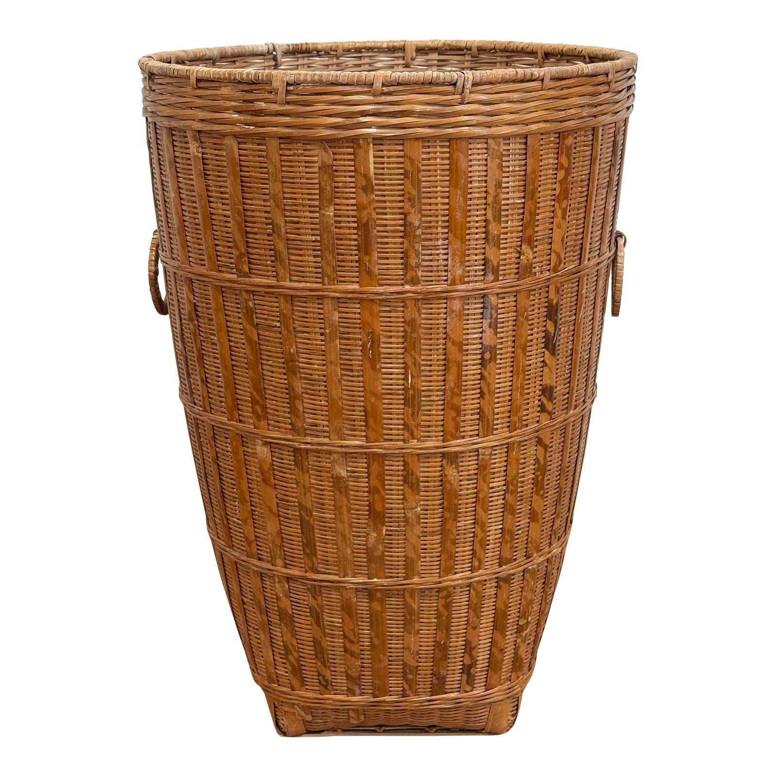 Vintage Tall Woven Split Reed Basket | Chairish