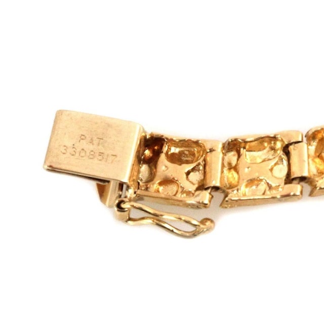 Metal Mid 20th Century Nugget Rectangular 14k Yellow Gold Link Bracelet 8" For Sale - Image 7 of 7