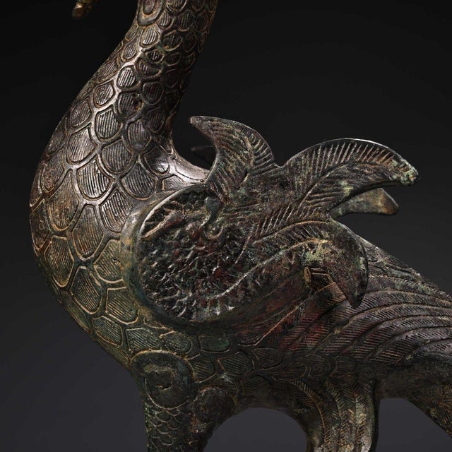 Early 20th Century Bronze Peacock Sculpture – 13.4" Archaic Style Bird Figure For Sale In Los Angeles - Image 6 of 10