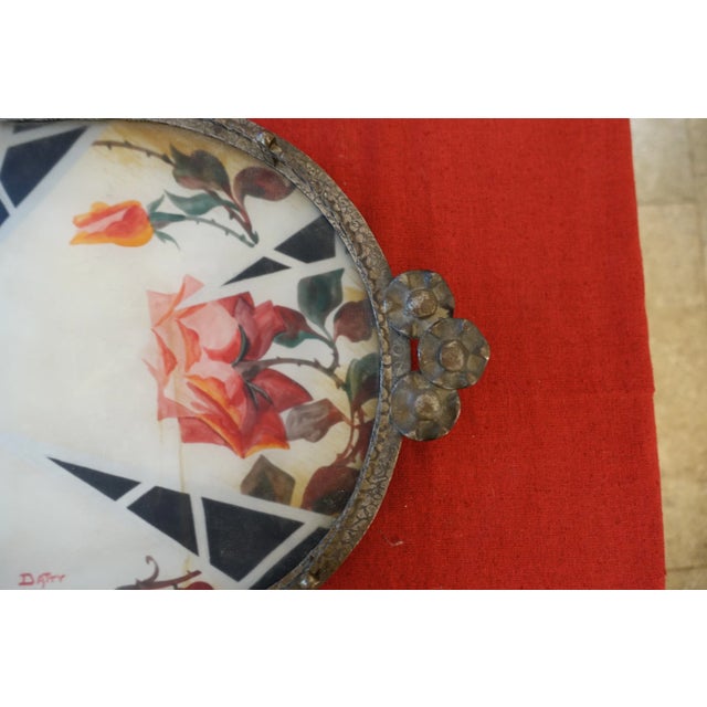 Art Deco Wrought Iron and Painted Glass Centerpiece, 1930s For Sale - Image 3 of 5