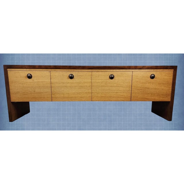 Edward Wormley for Dunbar English Oak and Rosewood Four-Drawer Credenza 1940's True Mid Century For Sale - Image 10 of 13