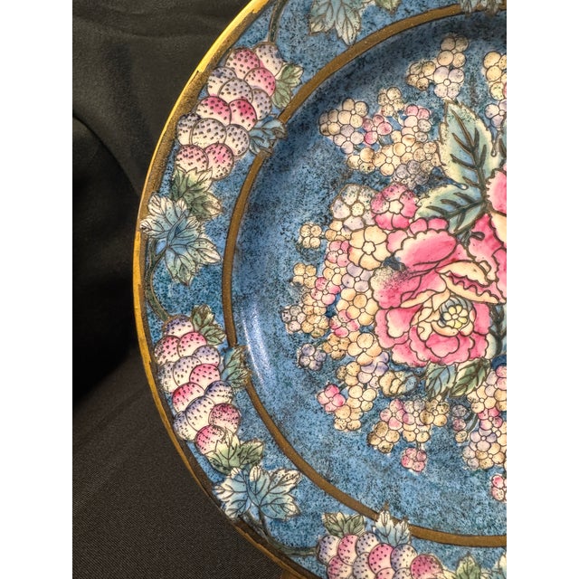 A beautifully crafted vintage Chinese cloisonné decorative wall plate dating to the 1980s, offered individually. Each...