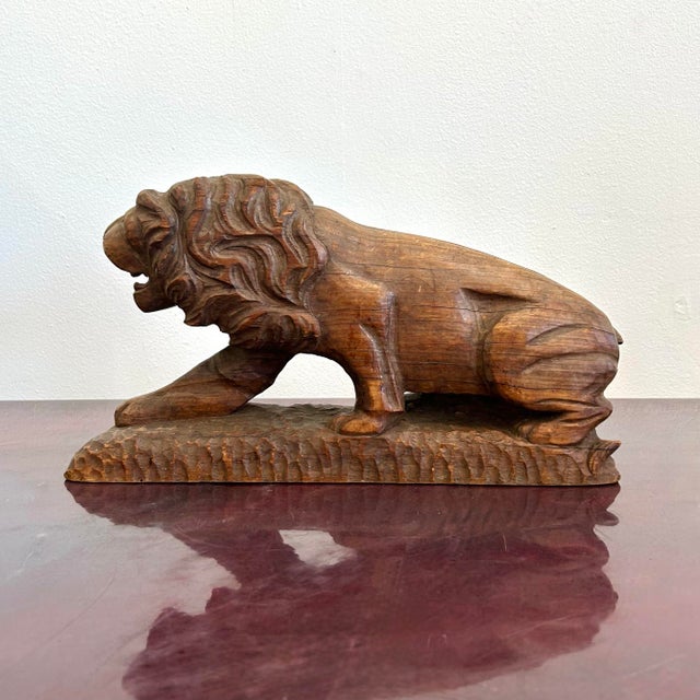 Mid-Century Modern Vintage Boho Hand-Carved Lion Sculpture For Sale - Image 3 of 7