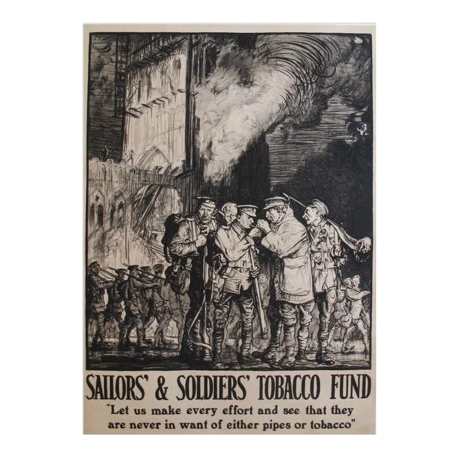 1915 Original British Tobacco Poster, Soldiers and Sailors Tobacco Fund