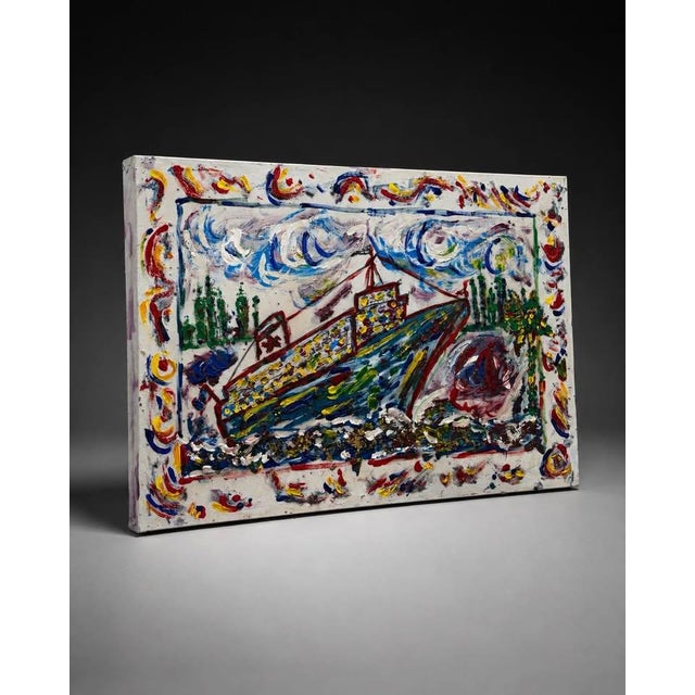 Early 21st Century Colorful Mixed Media Boat Painting For Sale - Image 5 of 5