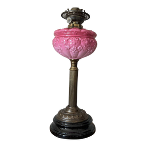 Antique Victorian Cranberry Pink Milk Glass Oil Lantern Turned Into Electric Parlor Lamp