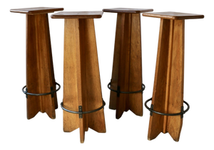 Vintage French Oak Stools, 1950s, Set of 4