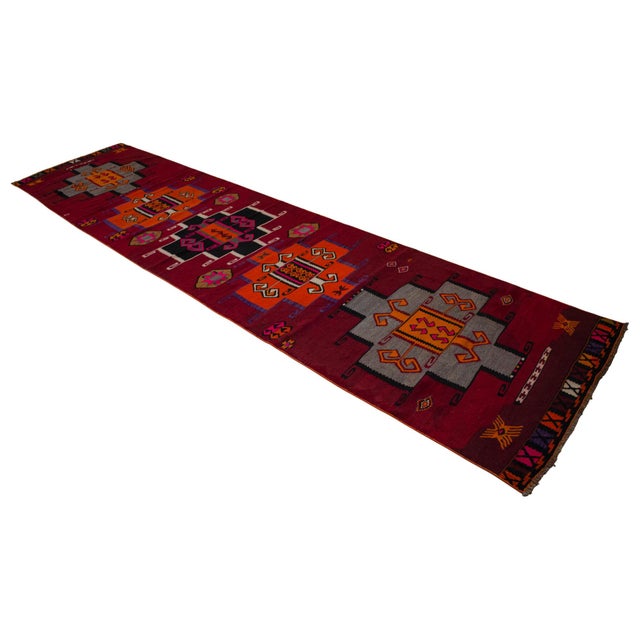 Vintage Runner Rug Kilim• Turkish Handwoven Tribal Flat Weave • Hallway Kitchen Decor - 3′4″ × 14′4″ For Sale - Image 4 of 15