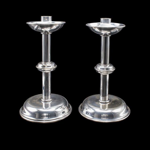 Pair of Vintage Candlesticks, English, Silver Plate, Snuffer Tool, Mid Century For Sale - Image 4 of 11