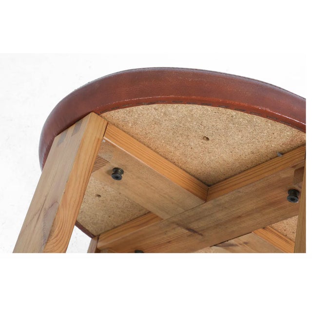 Vintage Midcentury Modern Leather & Pine Stool Ottoman, in the Manner of Kai Kristianssen, Sweden, 1970s For Sale - Image 9 of 12