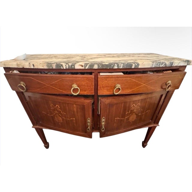 Late 19th Century Antique French Louis XVI Demilune Mahogany Calacatta Viola Marble Top Buffet Sideboard Credenza For Sale - Image 5 of 18