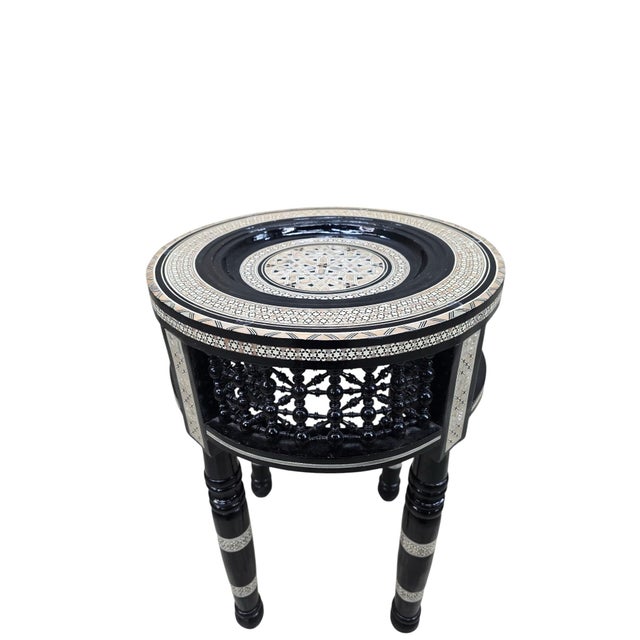 Wood Vintage Moroccan Marquetry Side Tables With Mother-of-Pearl Inlay – Pair For Sale - Image 7 of 11