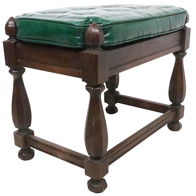 Spanish Revival Tudor Style Wood and Leather Footrest Stool Ottoman For Sale - Image 3 of 12