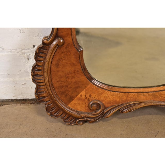 Romweber Antique French Rococo Louis XV Carved Burl Wood Framed Wall Mirror, Circa 1920s For Sale - Image 9 of 12