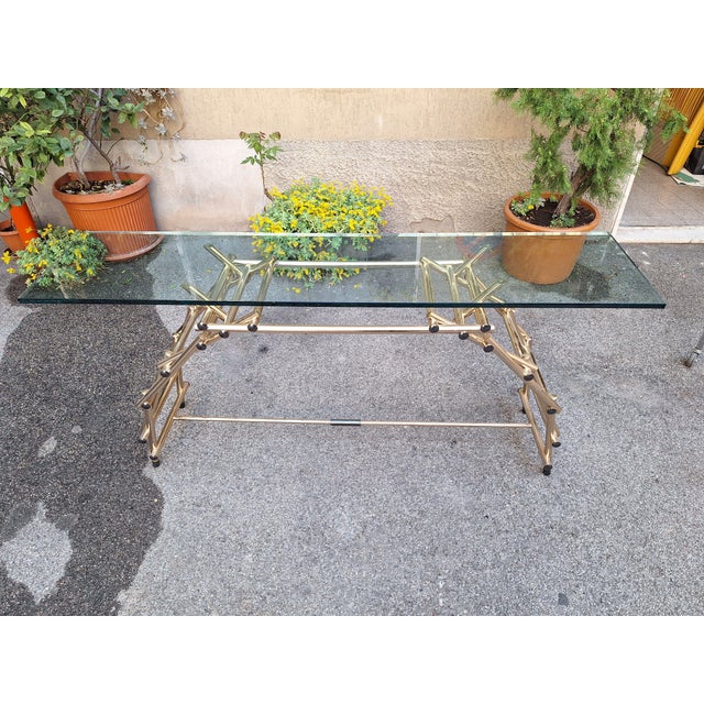 1990s Console Table in Brass-Plated Aluminum andd Glass Top by Fedele Papagni for Leonardo Da Vinci, 1990s For Sale - Image 5 of 18