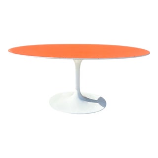 Mid-Century Tulip Dining Table Attributed to Eero Saarinen for Knoll W/ Orange Laminate Top For Sale