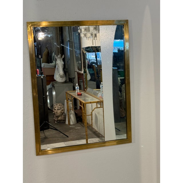 Mid Century Brass-Framed Wall Mirror, Italy 1950s For Sale - Image 4 of 5