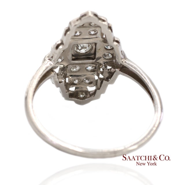 Vintage Platinum (950) Natural Diamond Old Cut Ring, Size 8 For Sale - Image 4 of 13
