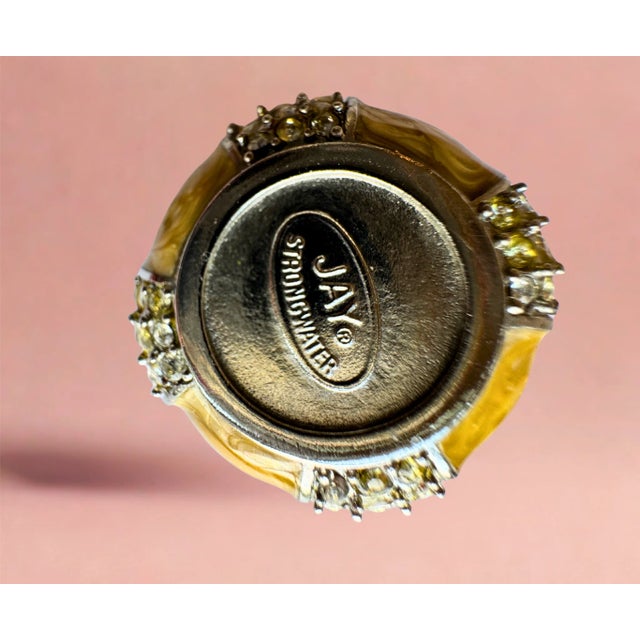 1990s Jay Strongwater Miniature Jeweled Trinket Box – Yellow Enamel With Crystal Bow For Sale - Image 4 of 10