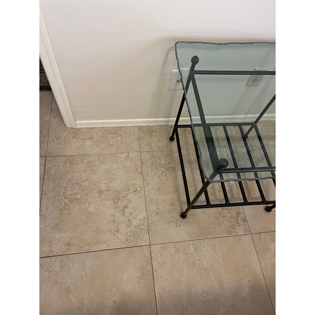 Charcoal 1990s Attributed to Charleston Forge Glass Top Iron Base Lamp Table For Sale - Image 8 of 12