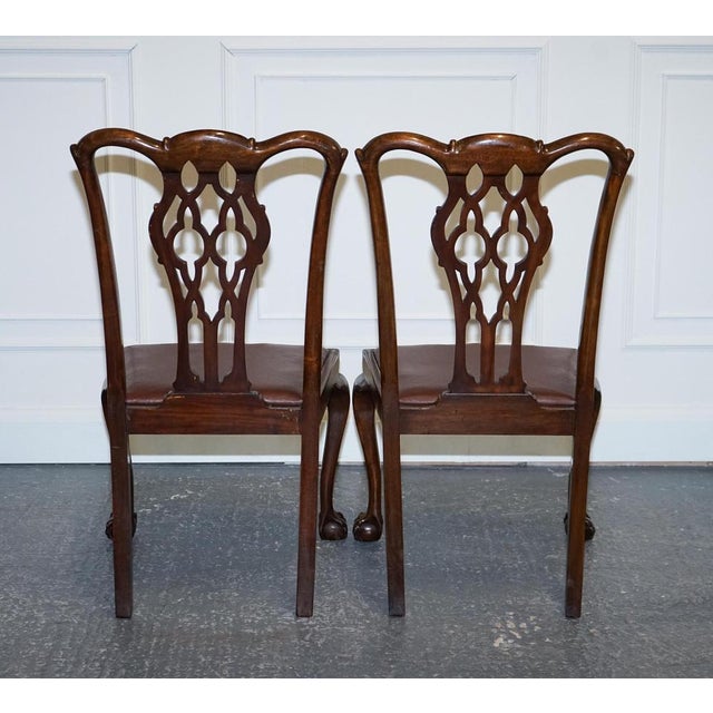 James Phillips Chippendale Claw & Ball Side Dining Desk Leather Chairs, 1890s For Sale - Image 17 of 18