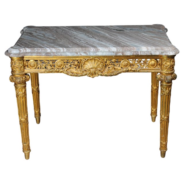 Antique Gilded Console Table with Marble, Paris. 1860s For Sale
