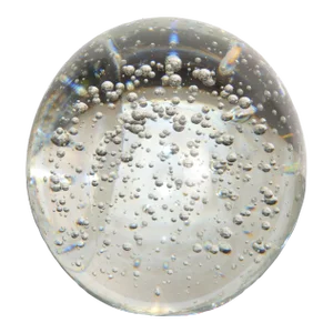 Vintage Blown Controlled Bubbles Murano Style Art Glass Transparent Paperweight Italy