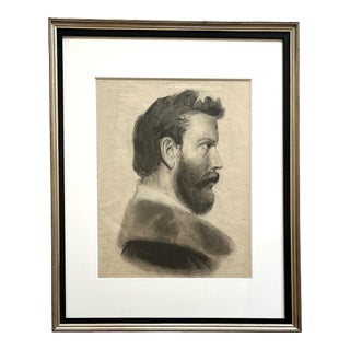 Large 19th Century Graphite Male Profile Portrait For Sale