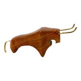 Mid Century Danish Modem Teak Wood Bull Bottle Opener Leather Tail For Sale
