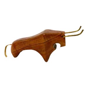 Mid Century Danish Modem Teak Wood Bull Bottle Opener Leather Tail