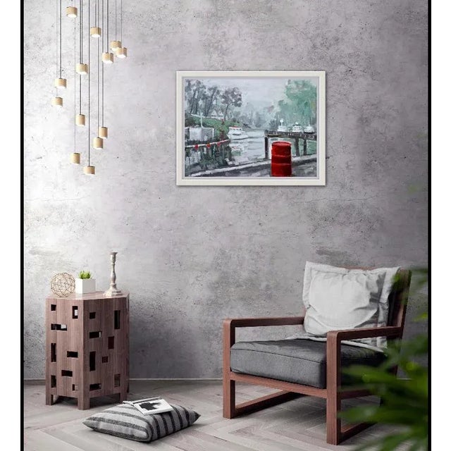 Textile Contemporary Coastal Oil Painting, Noyo Harbor Fog For Sale - Image 7 of 7