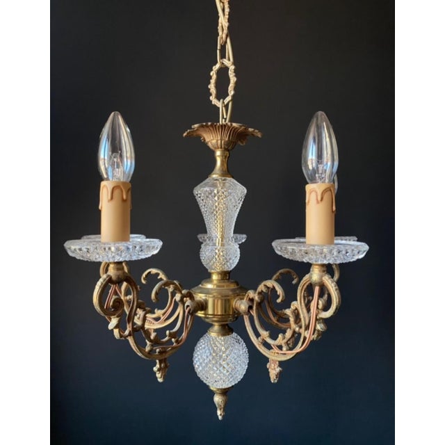 Vintage French Chandelier in Brass and Glass, 1960s For Sale - Image 4 of 16