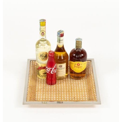 Metal Mid-Century Modern Serving Tray in Rattan and Chrome from Christian Dior, 1970s For Sale - Image 7 of 12