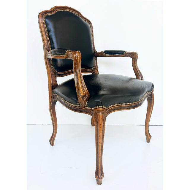 Italian Vintage Italian Chateau d'Ax Leather Armchairs With Brass Nailhead Details, Pair For Sale - Image 3 of 12