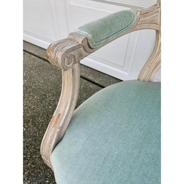 Early 20th Century A French Country Classic | Louis XVI Fauteuil in Soft Celadon Velvet For Sale - Image 5 of 10